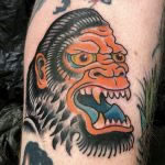 Surreal and crazy orange faced traditional old school tattoo from old flash by Antony Dickinson northernbuilt