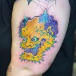 A very bright yellow demon, a Japanese oni by Tattoo Artist, Harriet Street at Cult Classic Tattoo, Romford, Essex, London